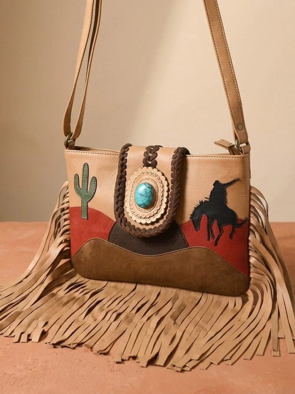 American Darling Desert Spirit Fringe Crossbody with turquoise concho element